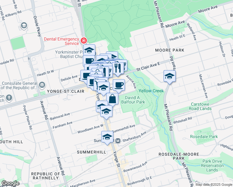 map of restaurants, bars, coffee shops, grocery stores, and more near in Toronto