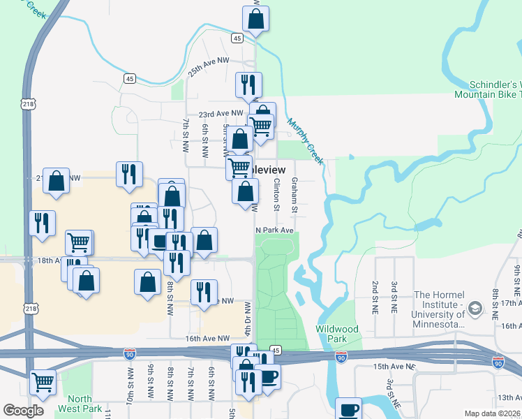 map of restaurants, bars, coffee shops, grocery stores, and more near 120 Broadway in Austin