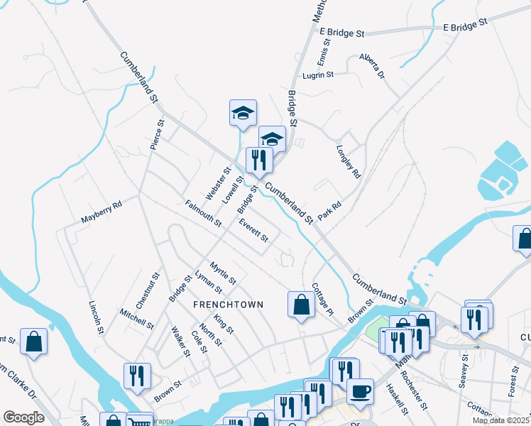 map of restaurants, bars, coffee shops, grocery stores, and more near 26 Beechwood Avenue in Westbrook