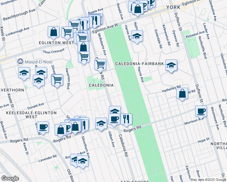 map of restaurants, bars, coffee shops, grocery stores, and more near in Toronto