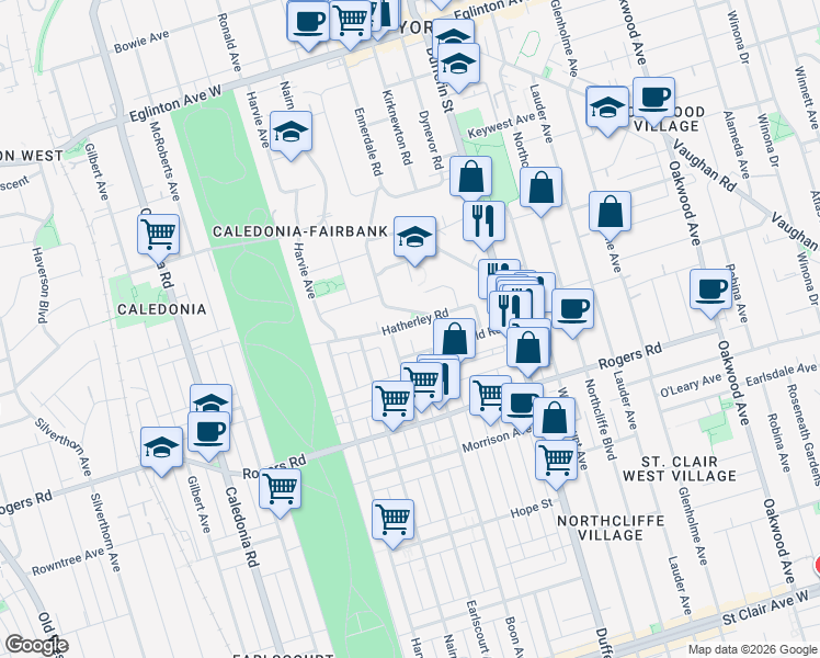 map of restaurants, bars, coffee shops, grocery stores, and more near in Toronto