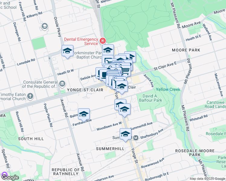 map of restaurants, bars, coffee shops, grocery stores, and more near 1430 Yonge Street in Toronto