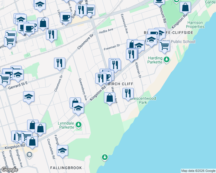 map of restaurants, bars, coffee shops, grocery stores, and more near in Toronto