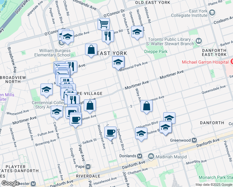 map of restaurants, bars, coffee shops, grocery stores, and more near in Toronto