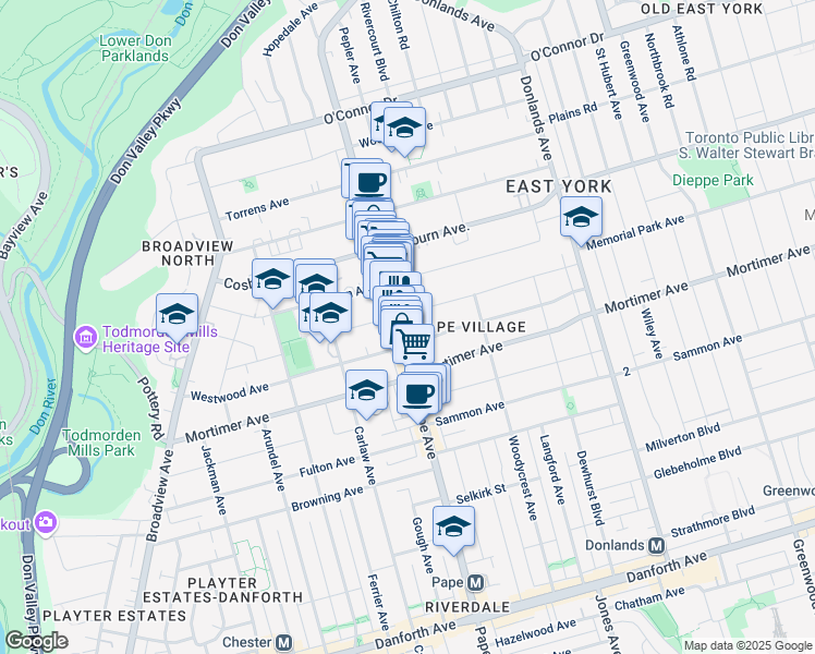 map of restaurants, bars, coffee shops, grocery stores, and more near in Toronto