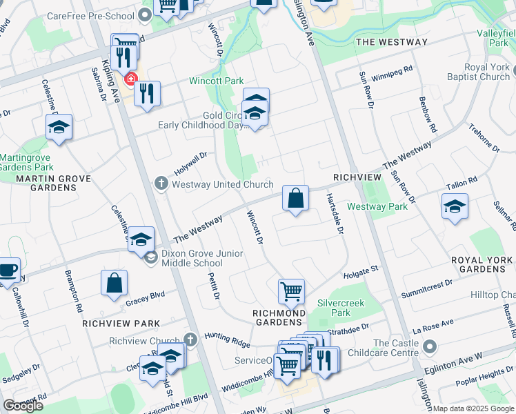 map of restaurants, bars, coffee shops, grocery stores, and more near in Toronto