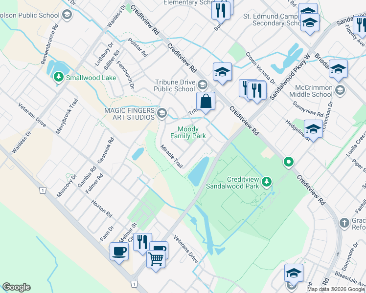 map of restaurants, bars, coffee shops, grocery stores, and more near in Brampton