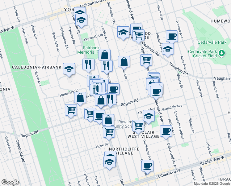 map of restaurants, bars, coffee shops, grocery stores, and more near in Toronto