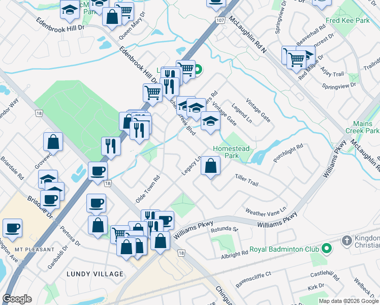 map of restaurants, bars, coffee shops, grocery stores, and more near 8 Gold Hill Road in Brampton