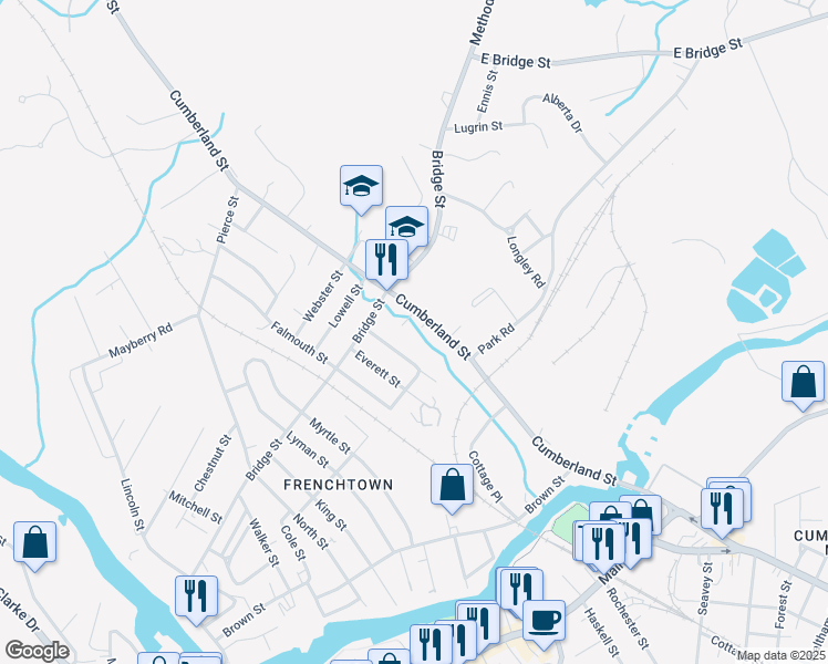 map of restaurants, bars, coffee shops, grocery stores, and more near 26 Beechwood Avenue in Westbrook