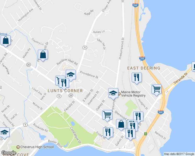 map of restaurants, bars, coffee shops, grocery stores, and more near 77 Providence Street in Portland