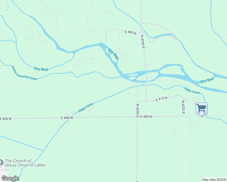 map of restaurants, bars, coffee shops, grocery stores, and more near 4182 East 421 North in Rigby