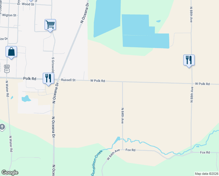 map of restaurants, bars, coffee shops, grocery stores, and more near 2861 West Polk Road in Hart