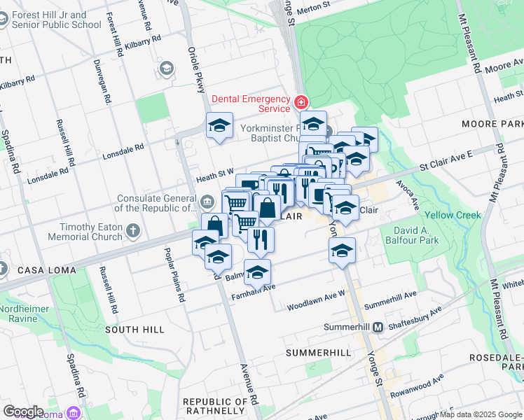 map of restaurants, bars, coffee shops, grocery stores, and more near in Toronto