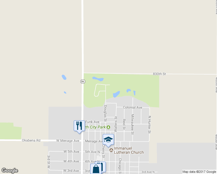 map of restaurants, bars, coffee shops, grocery stores, and more near 1201 Northridge Drive in Lakefield
