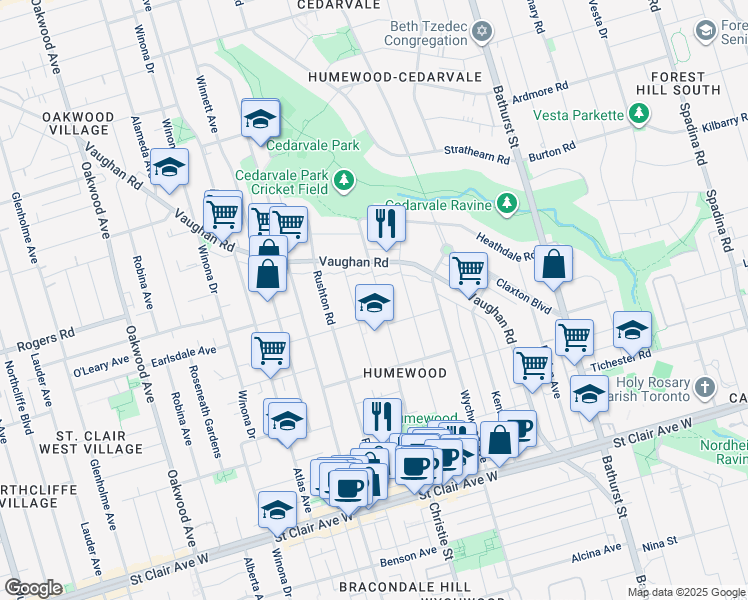 map of restaurants, bars, coffee shops, grocery stores, and more near in Toronto