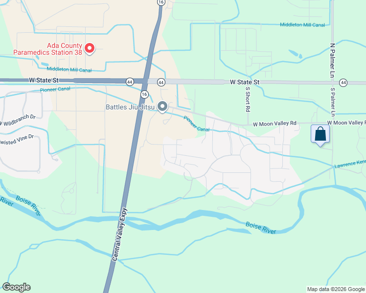map of restaurants, bars, coffee shops, grocery stores, and more near 8405 Moon Valley Road in Eagle