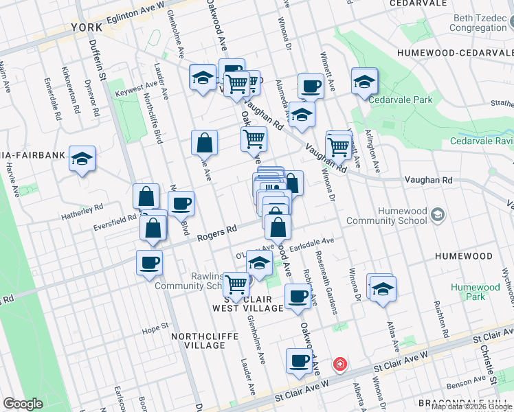 map of restaurants, bars, coffee shops, grocery stores, and more near in Toronto
