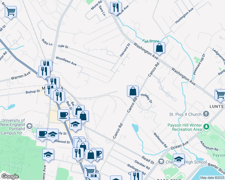 map of restaurants, bars, coffee shops, grocery stores, and more near 118 Quarry Road in Portland