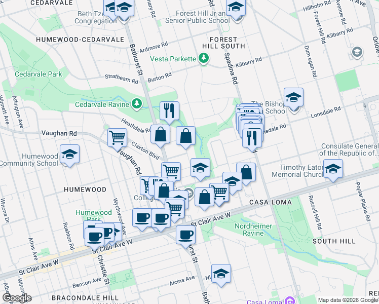 map of restaurants, bars, coffee shops, grocery stores, and more near 215 Lonsmount Drive in Toronto