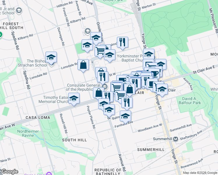 map of restaurants, bars, coffee shops, grocery stores, and more near in Toronto