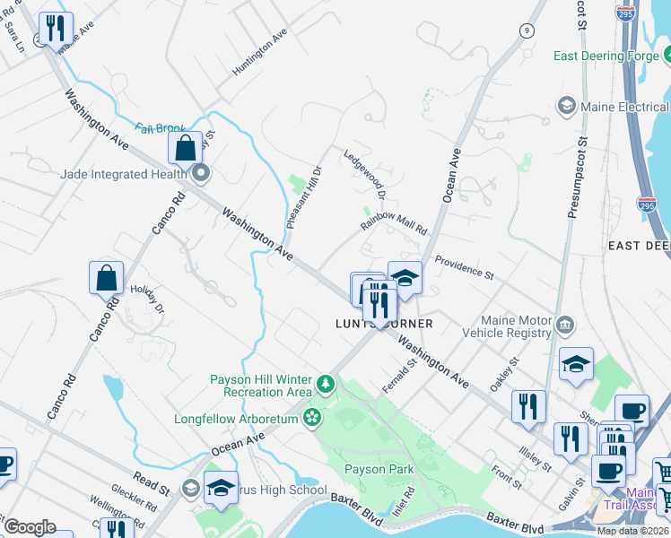 map of restaurants, bars, coffee shops, grocery stores, and more near 855 Washington Avenue in Portland