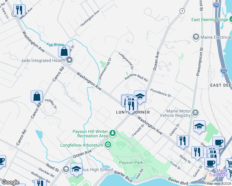 map of restaurants, bars, coffee shops, grocery stores, and more near 855 Washington Avenue in Portland