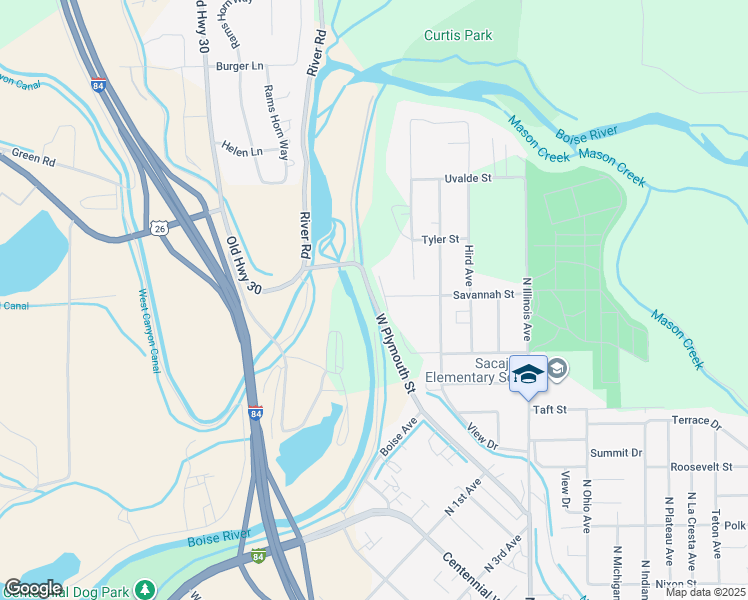 map of restaurants, bars, coffee shops, grocery stores, and more near West Plymouth Street in Caldwell