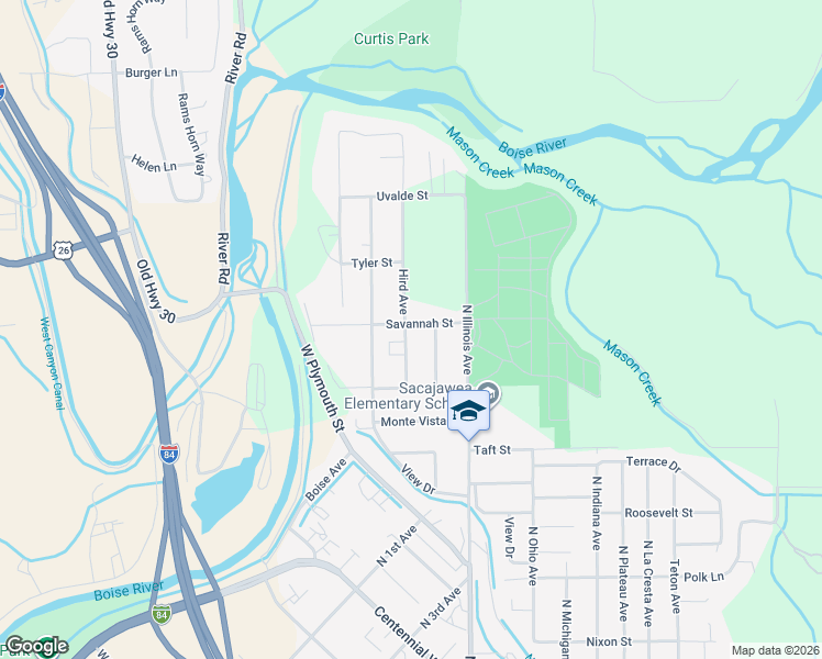 map of restaurants, bars, coffee shops, grocery stores, and more near 2024 Hird Avenue in Caldwell