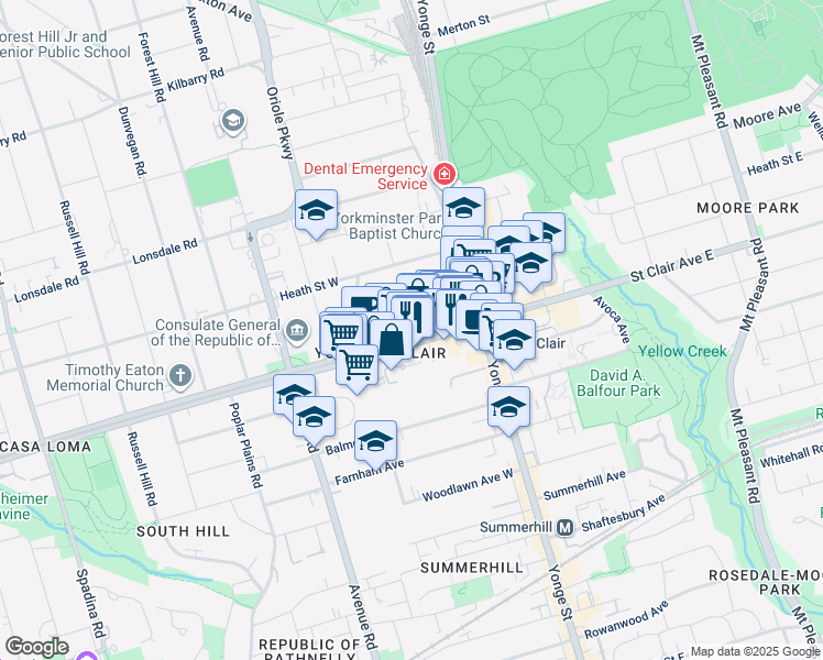 map of restaurants, bars, coffee shops, grocery stores, and more near 60 Saint Clair Avenue West in Toronto