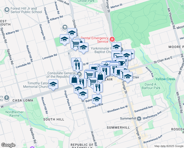 map of restaurants, bars, coffee shops, grocery stores, and more near in Toronto