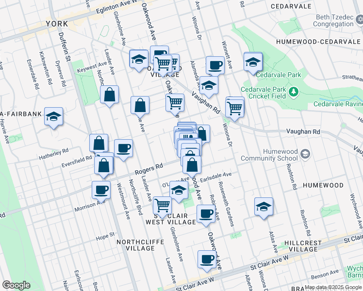 map of restaurants, bars, coffee shops, grocery stores, and more near in Toronto