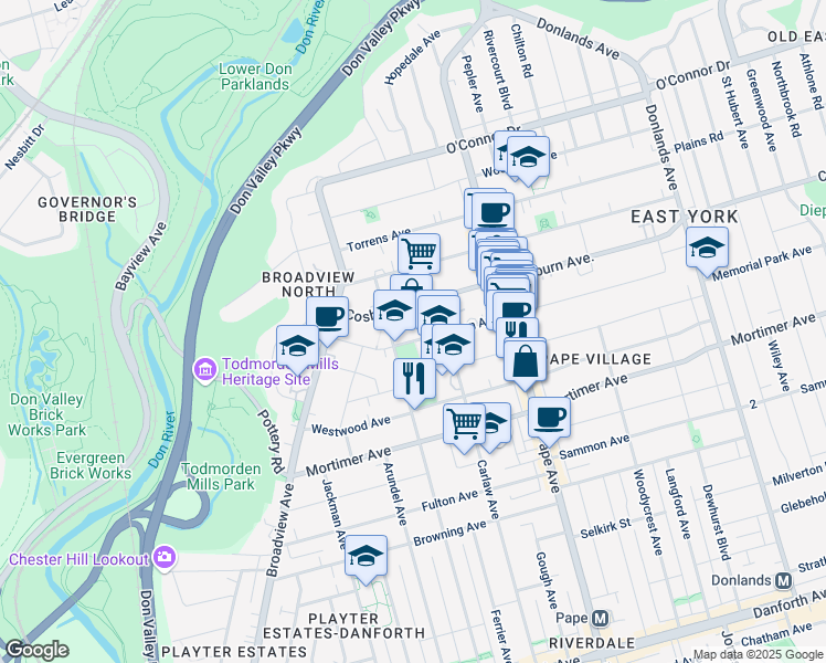 map of restaurants, bars, coffee shops, grocery stores, and more near 60 Gowan Avenue in Toronto