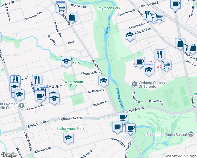 map of restaurants, bars, coffee shops, grocery stores, and more near in Toronto