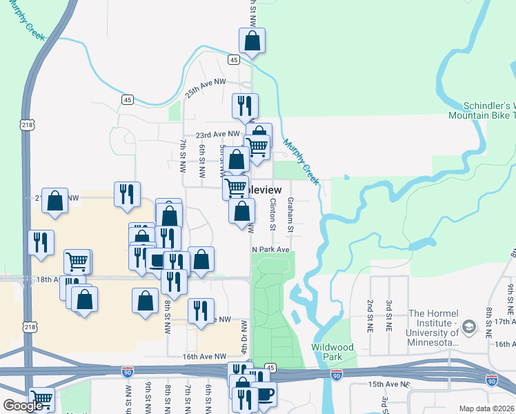 map of restaurants, bars, coffee shops, grocery stores, and more near 130 Broadway in Austin