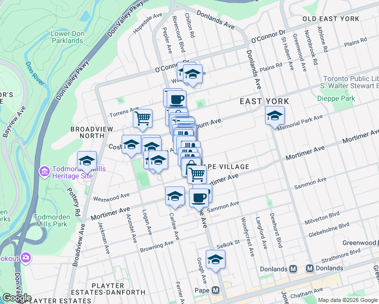 map of restaurants, bars, coffee shops, grocery stores, and more near in Toronto