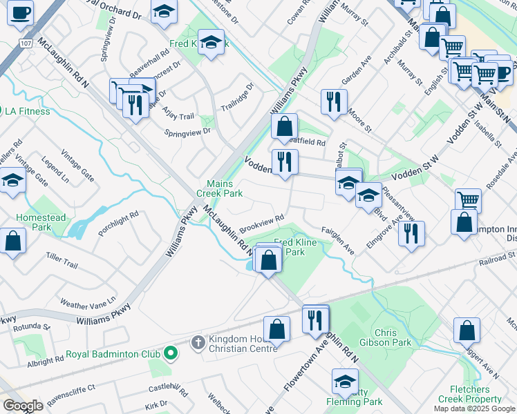 map of restaurants, bars, coffee shops, grocery stores, and more near in Brampton