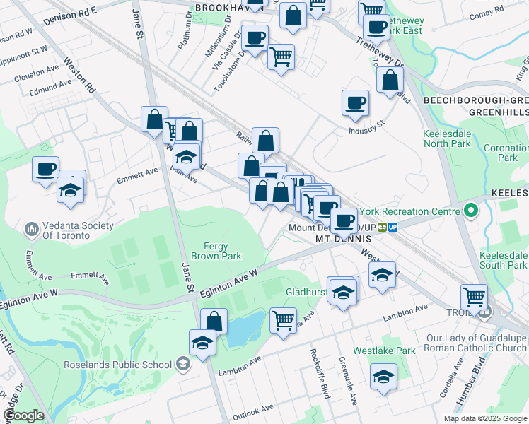map of restaurants, bars, coffee shops, grocery stores, and more near in Toronto