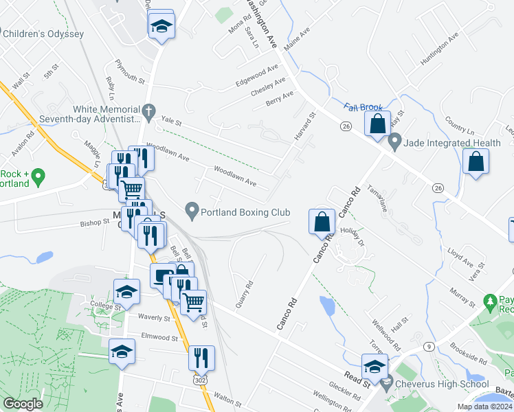 map of restaurants, bars, coffee shops, grocery stores, and more near 118 Quarry Road in Portland
