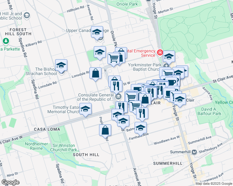 map of restaurants, bars, coffee shops, grocery stores, and more near in Toronto