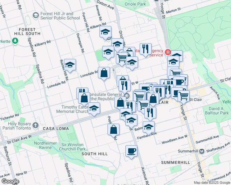 map of restaurants, bars, coffee shops, grocery stores, and more near in Toronto
