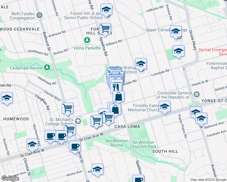 map of restaurants, bars, coffee shops, grocery stores, and more near in Toronto