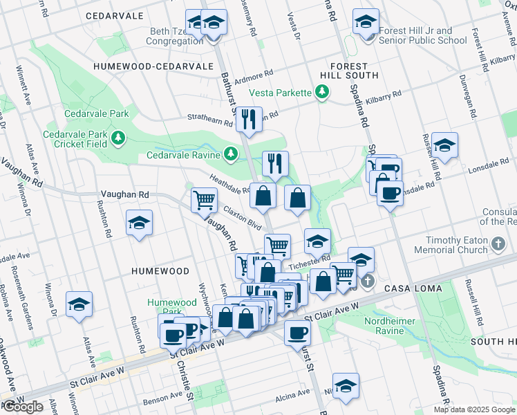 map of restaurants, bars, coffee shops, grocery stores, and more near in Toronto