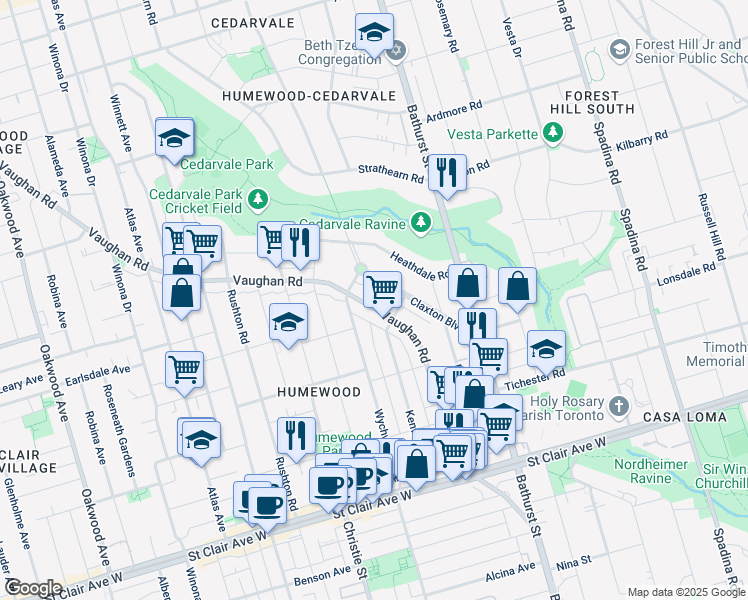 map of restaurants, bars, coffee shops, grocery stores, and more near in Toronto