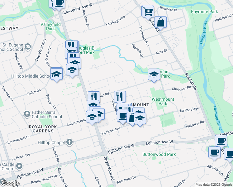 map of restaurants, bars, coffee shops, grocery stores, and more near in Toronto