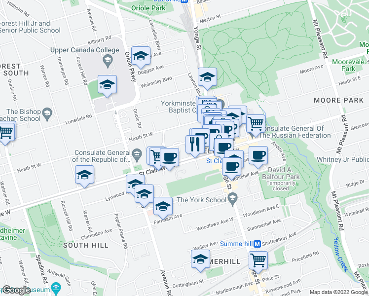 map of restaurants, bars, coffee shops, grocery stores, and more near in Toronto