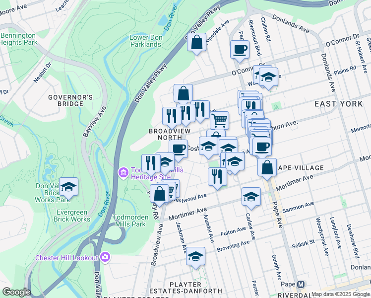 map of restaurants, bars, coffee shops, grocery stores, and more near in Toronto