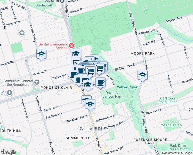 map of restaurants, bars, coffee shops, grocery stores, and more near in Toronto