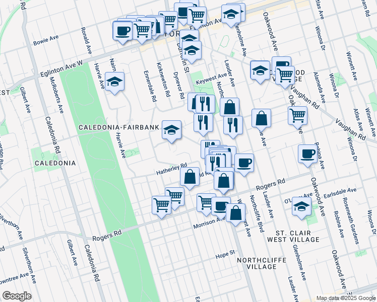 map of restaurants, bars, coffee shops, grocery stores, and more near 15 Woodcroft Crescent in Toronto