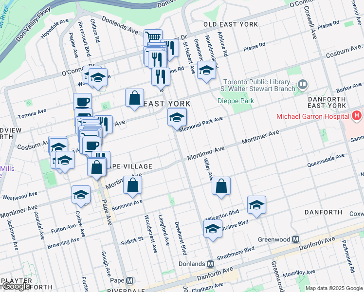 map of restaurants, bars, coffee shops, grocery stores, and more near in Toronto